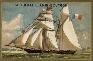 Bevæbnet torskeskonnert (chromolitho) af French School