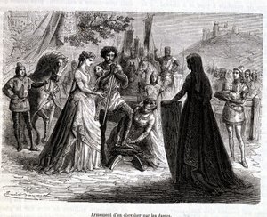 Damernes bevæbning af en ridder i det 11. århundrede - i "Histoire de France" af Martin af French School