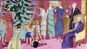 Rundt om juletræet, modetallerken fra magasinet Art Gout Beaute, december 1923 af French School