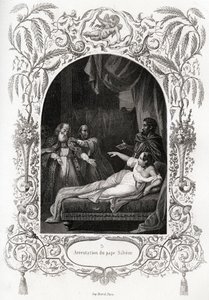 Arrestation af pave Silvere (Silverio) (pave fra 536 til 537). Gravering til illustration af Histoire des popes af Maurice Lachatre (1814-1900), librairie du progres, Paris. af French School