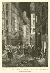 Ankomst af hertugen af ​​Orléans til Palais-Royal, om aftenen den 29. juli 1830, ifølge Horace Vernet af French School