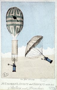 Op- og nedstigning af Garnerin med ballon og faldskærm af French School