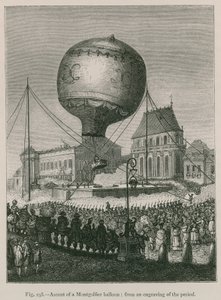 Bestigning af en Montgolfier-ballon; fra en Stik af Perioden af French School