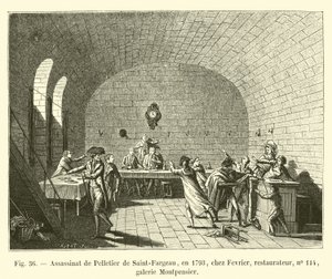 Mordet på Pelletier de Saint-Fargeau, i 1793, ved Fevrier, restauratør, nr. 114, Montpensier-galleriet af French School