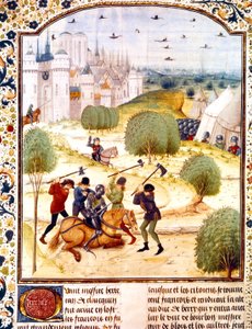 Attentat på en engelsk ridder uden for Paris i 1437 (100 års krig) Belysning fra Chronicles of England skrevet af Jean de Wavrin af French School