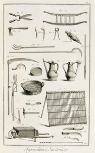 Sortiment af haveredskaber fra Encyclopedie des Sciences et Metiers af Denis Diderot (1713-84) udgivet ca. 1770 af French School