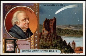 Astronomi: kometen fra 1831, med portrættet af William Herschel (Friedrich Wilhelm Herschel) (1738-1822) - Liebig-kromolitografi af French School