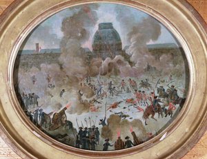 Angreb på Tuilerierne, Paris, 10. august 1792 (gouache på lærred) af French School