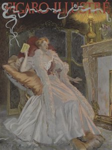 Au coin du feu (Ved ildstedet). Forside af Le Figaro Illustre, januar 1896 (farve litho) af French School