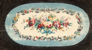 Aubusson design for a sofa back or seat back of sprays of mixed flowers with ribbon and floral borders dani af French School