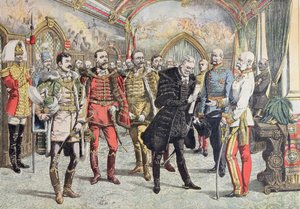 Østrig-Ungarsk krise - modtagelse af ungarske stormænd af kejser Franz Josef, illustration fra Le Petit Journal, 15. oktober, 1905 af French School