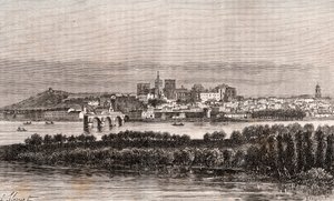 Avignon i Vaucluse - indgravering i "La France illustrée: geografi, historie, statistisk administration" af V.A. Malt-Brown. 1884 af French School