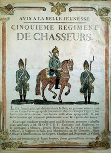 Avis à la Belle Jeunesse, rekrutteringsplakat for 5. jægerregiment 1700-tallet. Paris, Musee de l