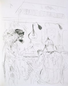Scene bag scenen ved et Paris Bal de Nuit eller cirkus, fra Paris Sketches: Etchings by Forain and Raffaelli, 1880 af French School