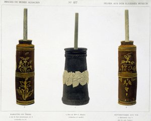 Barattes (til fremstilling af smør) i bearbejdet jord, konserveret på Alsace Museum, v.1800 af French School