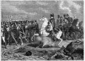Slaget ved Arcis-sur-Aube, 20-21/3/1814 - granat eksploderer under kejser Napoleons hest - Slaget ved Arcis-sur-Aube (Arcis sur Aube) 20. og 21. marts af French School