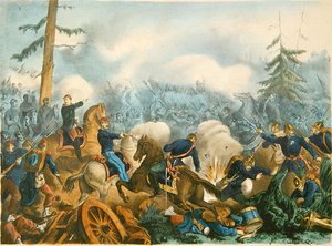 Slaget ved Bapaume, 3. januar 1871, indgraveret af F. Wentzel, Paris (farvet stik) af French School