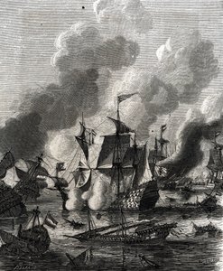 Slaget ved Lagos var et havslag under Niårskrigen den 27. juni 1693 (gravering) af French School