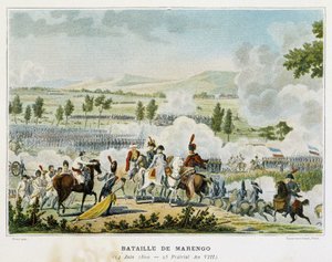 Slaget ved Marengo (Piemont - Italien) den 14. juni 1800, hvor Bonaparte vandt sejren over østrigerne. af French School
