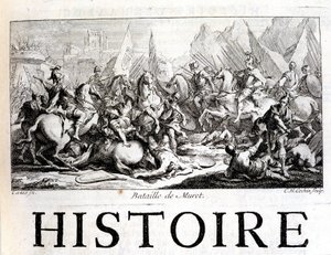 Slaget ved Muret den 12. september 1213 - i "" General History of Languedoc" af Joseph Vaissete, Paris af French School