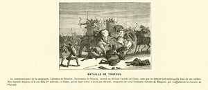 Slaget ved Thapsus, Nordafrika, Cæsars borgerkrig, 46 f.Kr. (gravering) af French School