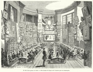 Begynderklasse i en fri tegneskole, Frankrig (gravering) af French School