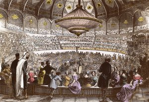 Berlioz dirigerer sin koncert den 19. januar 1845 i Cirque Olympique i Paris - Hector Berlioz (1803-1869), i hallen til det olympiske cirkus på Champs Elysees i Paris af French School