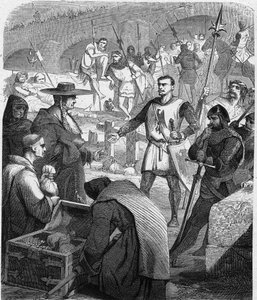 Bertrand du Guesclin (Duguesclin) (v.1320-1380) fra Frankrig, der nægter at modtage penge fra indbyggerne i Avignon. Indgravering i "" Histoire De France En Cent malerier af Paul Lehugeur "" 1891. af French School