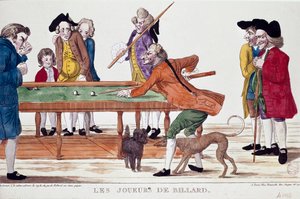 Billardspillere (årets termidor 8 i den revolutionære kalender) (1800). Tegneserie. Farvegravering af den franske skole i den revolutionære periode. Paris, Musée Carnavalet af French School