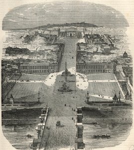 Fuglebillede af Place de la Concorde, rue Royale med kirken Madeleine - Indgravering i "Tableau-de-Paris" af Edmond Texier 1852 af French School