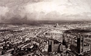 Birds Eye View af London, ca. 1840-55 af French School