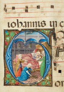 Jomfruens fødsel, Gradvis, f.76 (blæk, tempera & bladguld på pergament) af French School