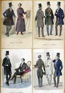 Tavler, der illustrerer herremode fra "Journal des tailors"" fra 1848. af French School