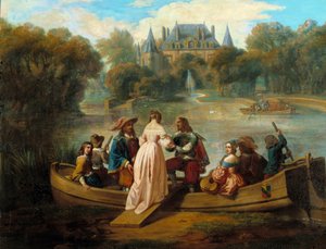 Bådtur på søen i slottet Maleri af den franske skole i det 17. århundrede. Privat samling af French School
