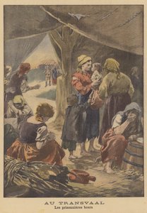 Kvindelige boer-fanger i en koncentrationslejr i Sydafrika (farvelitografi) af French School