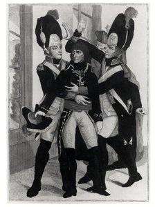 Bonaparte (1769-1821) Beskyttet af to grenaderer under sessionen i St.Cloud, 19 brumaire an 8 (10. november 1799), ca. 1800 af French School