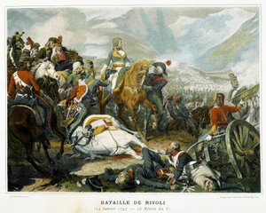 Bonaparte (i midten), efter sin sejr over østrigerne i slaget ved Rivoli (Italien) den 14. januar af French School