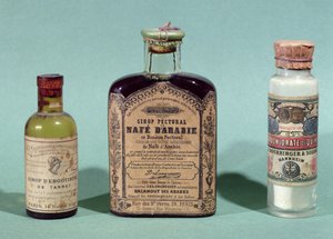 Flasker med farmaceutisk medicin (glas) af French School