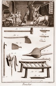 Boucher - Slagteri - Slagteri - "" The Great Encyclopedia, eller Dictionnaire Raisonne des Sciences, des Arts et des Metiers" (Encyclopedia or Dictionary of the Sciences, Arts and Professions) af Denis Diderot (1713-1784) og Jean d