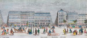 Boulevard Montmartre på sydsiden og boulevard des Italiens på sydsiden - Rue Vivienne - Maison Frascati - Rue Richelieu - Cafe Cardinal - Indgravering i "Tableau-de-Paris" af Edmond Texier 1852 af French School