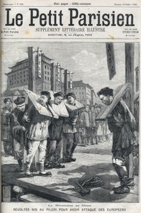 Boxer Revolt i Kina i 1898: Oprør satte i piller for at angribe europæere. Cover af "" Le petit parisien"" fra 1898. af French School