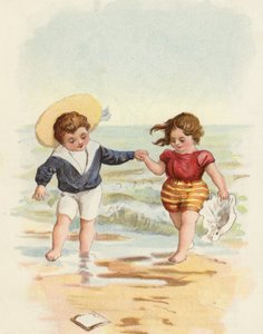 Dreng og pige leger på stranden af French School
