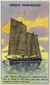 Bretonsk sardinfiskerbåd, midten af det 19. århundrede (chromolitho) af French School