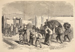 Indbringelse af grøntsager fra forstæderne, illustration fra Cassells historie om krigen mellem Frankrig og Tyskland, 1870-1871 af French School