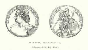 Bronze portrætmedalje af den italienske renæssancearkitekt Donato Bramante af Caradosso, c1506 (gravering) af French School