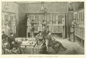 Bureau central telefonique a Paris (gravering) af French School