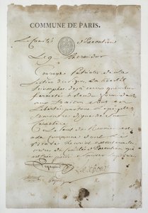 Ring fra Maximilien de Robespierre (1758-94) for at slutte sig til kommunen, 9 Thermidor An 2 (27. juli 1794) (pen og blæk på papir) af French School