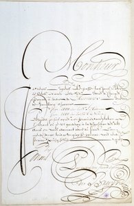 Kalligrafi: Regnskabsbrev kalligraferet omkring 1678 af Francois de Bruyn. af French School