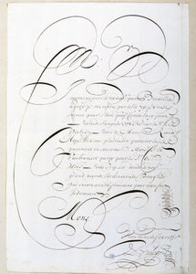 Kalligrafi: Regnskabsbrev kalligraferet omkring 1678 af Francois de Bruyn. Byens historiske bibliotek i Paris af French School