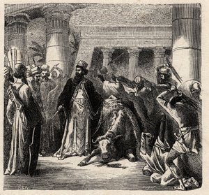 Cambyses II, hersker over Achaemenid Perserne dræber Apis, Egypternes Hellige Tyr - Cambyses eller Cambyse II (530-522 f.Kr.) gravering fra "" L